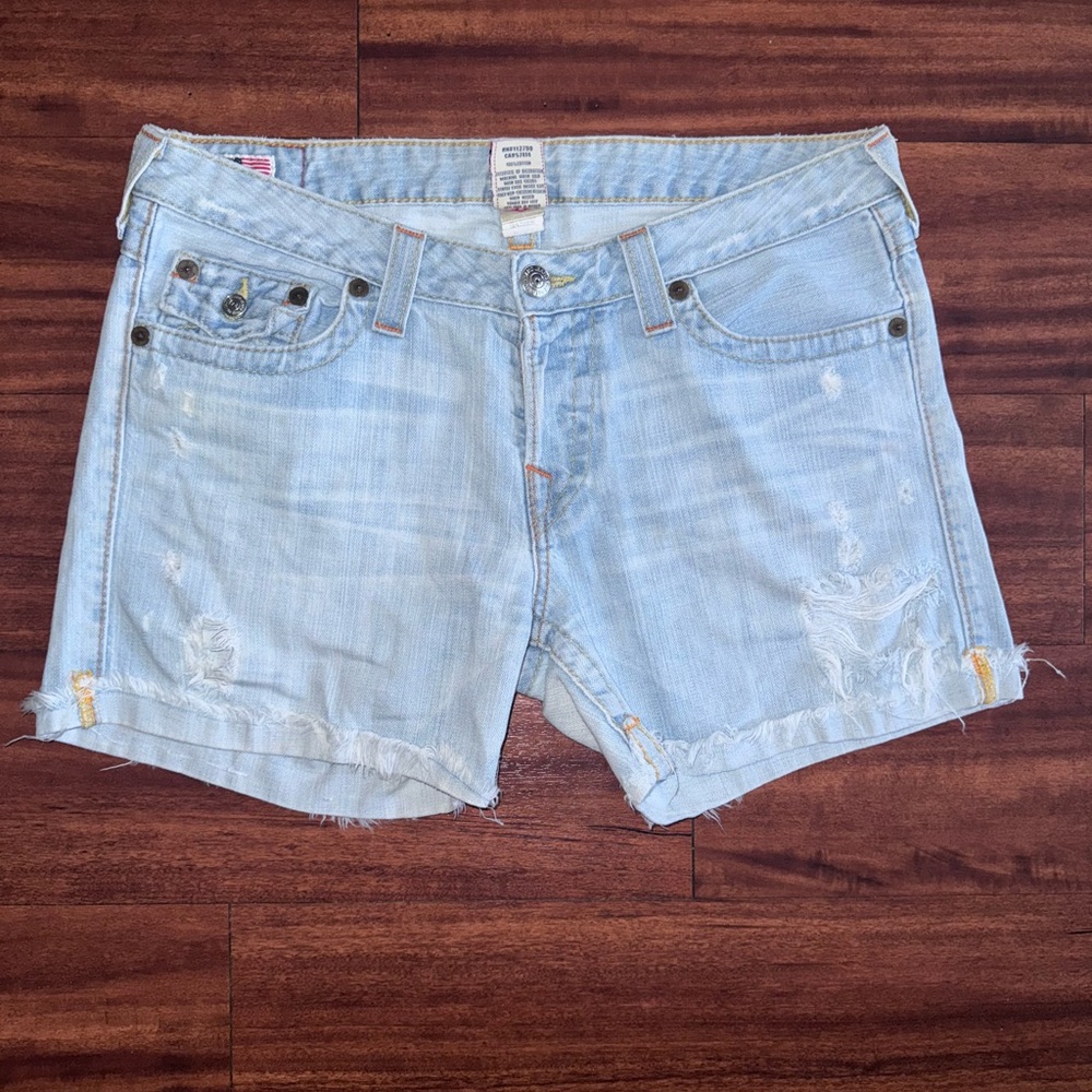 True Religion Light Blue Denim Jean Shorts